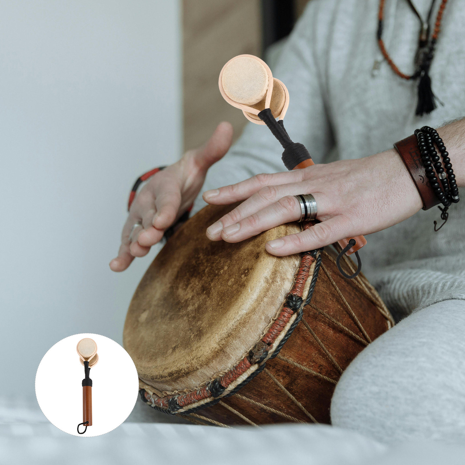 A Musical Instrument You Shake - Double Drum Shaker Traditional Wooden Percussion