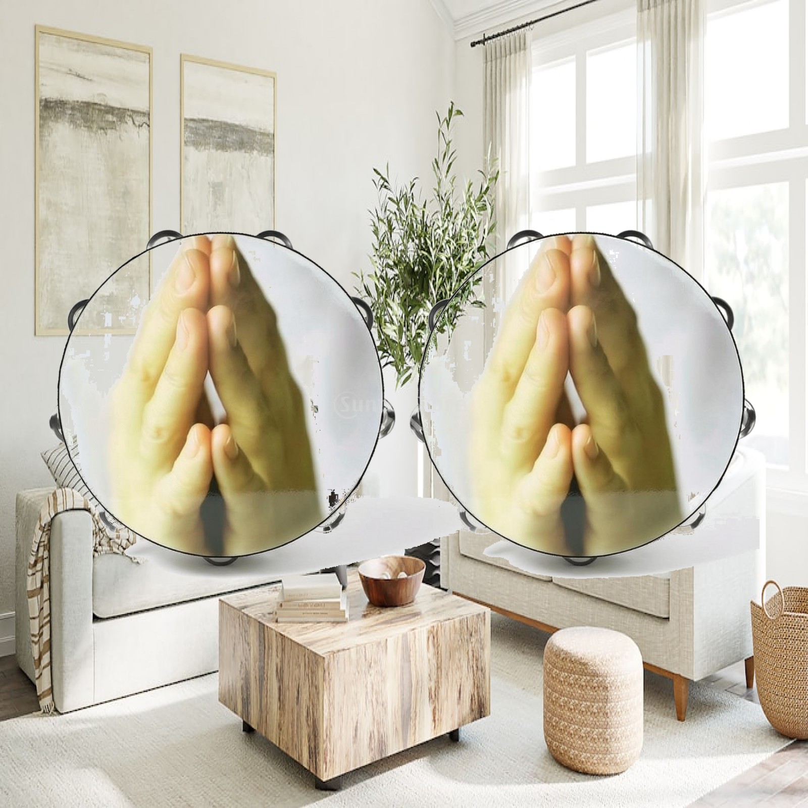 Tambourine Hand Drum - Kids Percussion Tambourine Solid Wood Hand