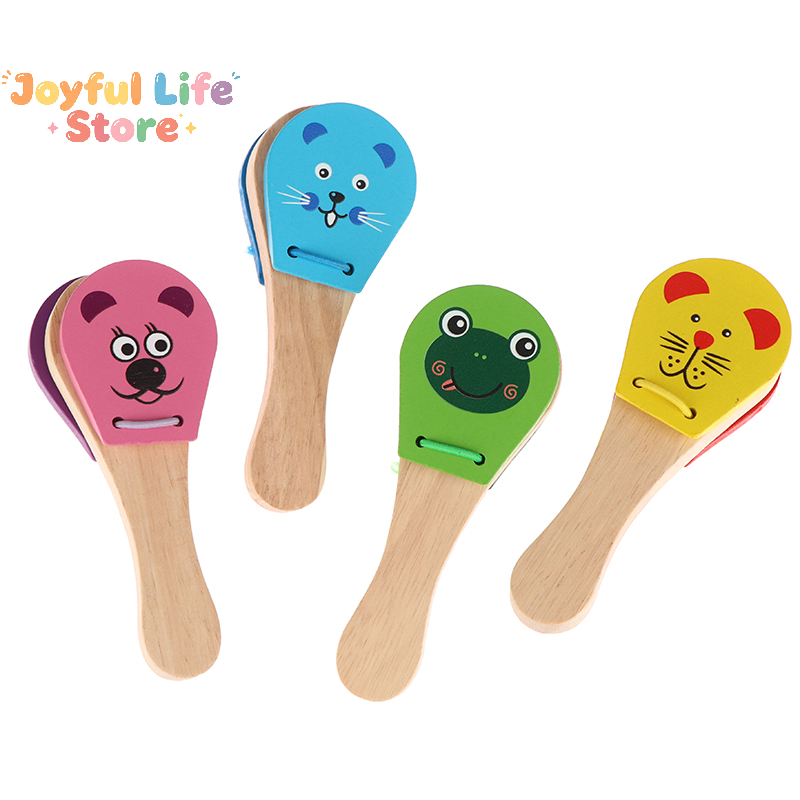Kids Cartoon Wooden Castanets  - Musical Instrument Clapper ulasan dan harga