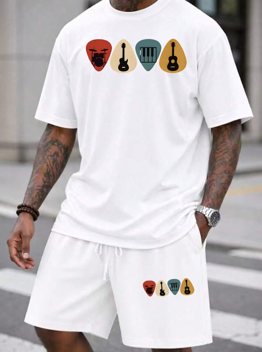 Men S 2 Piece Oversized T-Shir - Musical Instrument With A ulasan dan harga