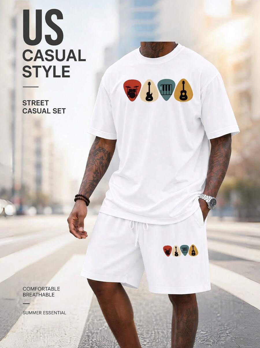 Men S 2 Piece Oversized T-Shir - Musical Instrument With A ulasan dan harga