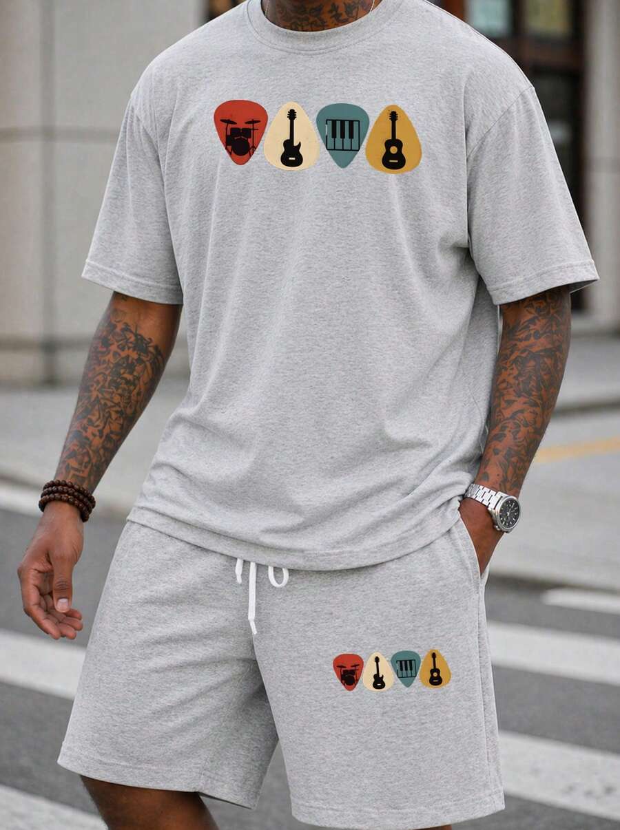Men S 2 Piece Oversized T-Shir - Musical Instrument With A ulasan dan harga