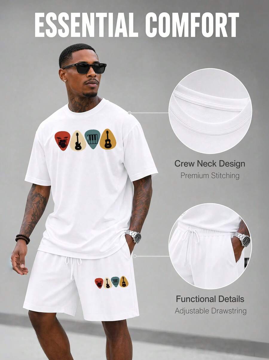 Men S 2 Piece Oversized T-Shir - Musical Instrument With A ulasan dan harga