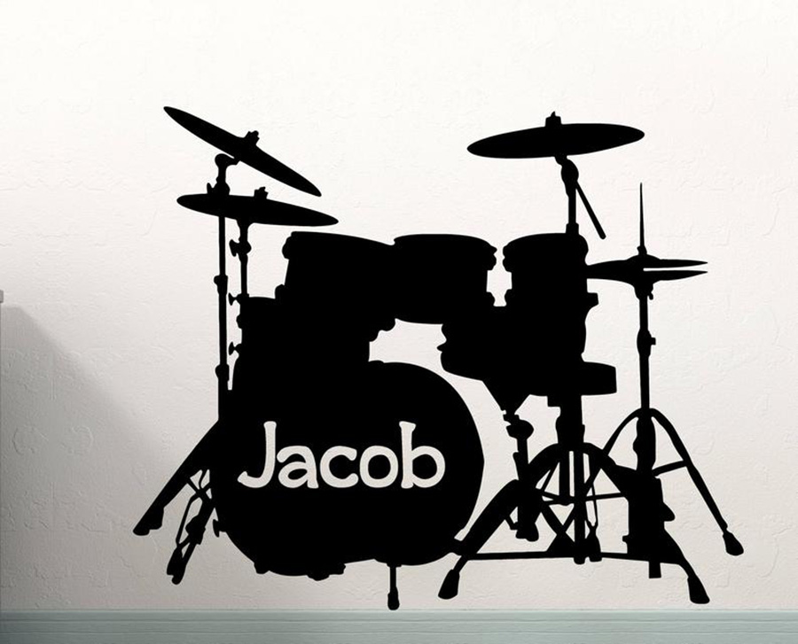 Drum Set Wall Decal Custom Nam - Musical Instrument With Names ulasan dan harga