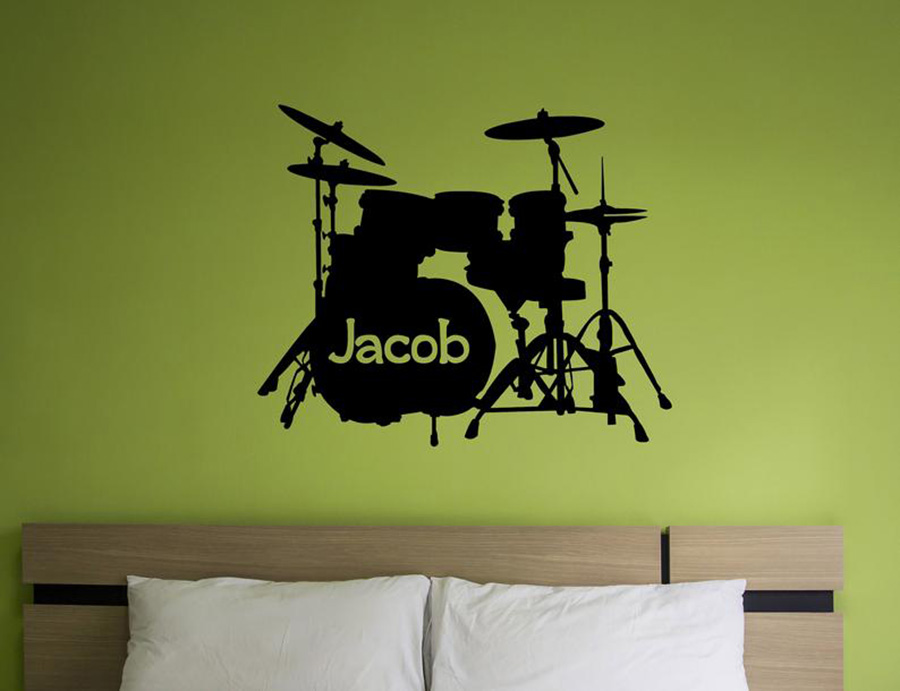 Drum Set Wall Decal Custom Nam - Musical Instrument With Names ulasan dan harga